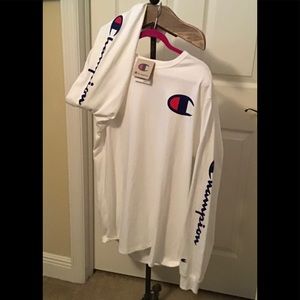 White Champion tee shirt with Champion logos NEW
